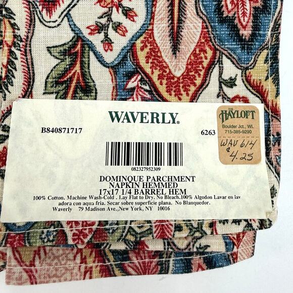 Waverly Set of 6 Cotton Napkins 17"x17" Dominique Parchment Replacement Cottage - Picture 2 of 5